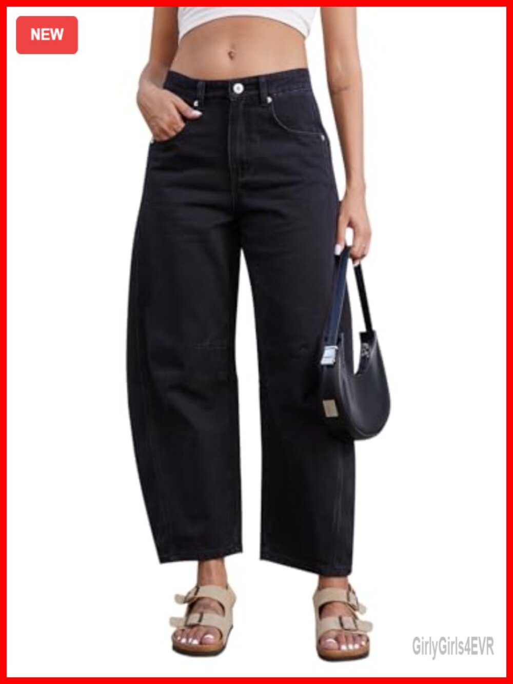 Women's Wide Leg Barrel Jeans Mid Rise Stretchy Baggy Denim Ankle Pants